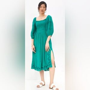 Anthropologie Teal Lace Midi Dress